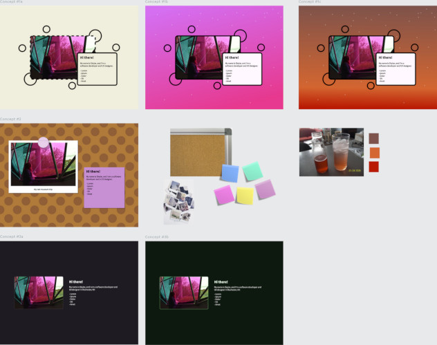 A screenshot of several style concepts for this website.