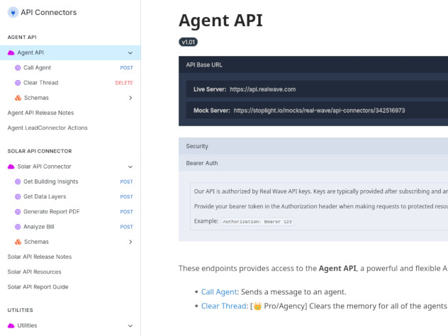 A screenshot of Real Wave's technical documentation.